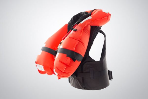 inflatable floatation vest inflated side view
